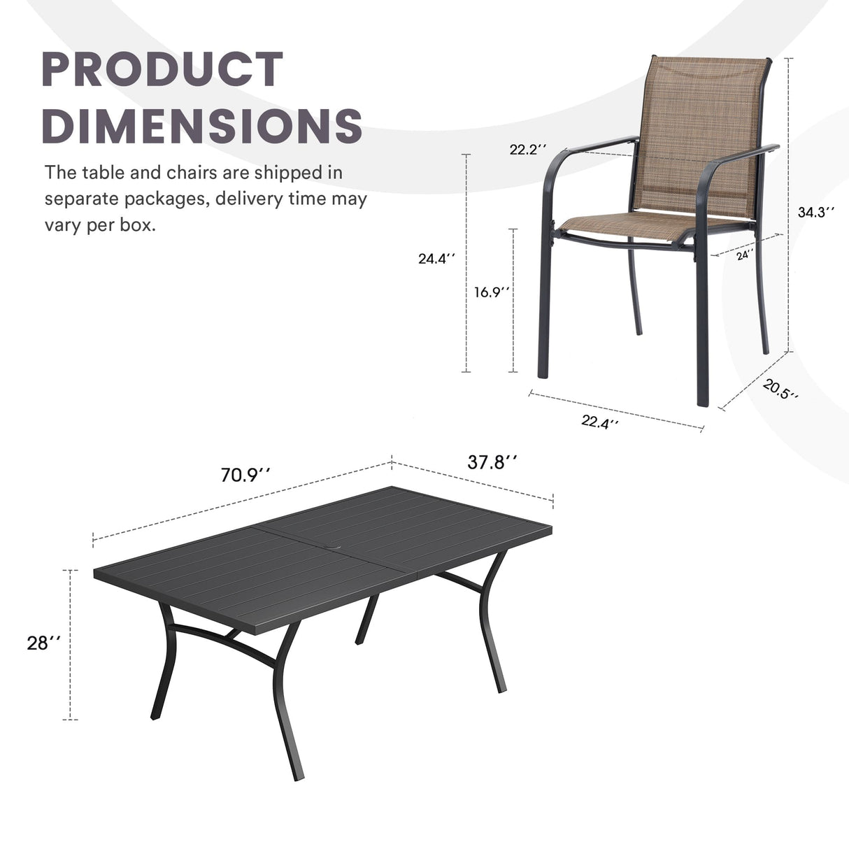 VICLLAX Patio 9 Pieces Outdoor Dining Set, 70.9" Rectangular Metal Dining Table and Stackable Sling Dining Chair with Armrest