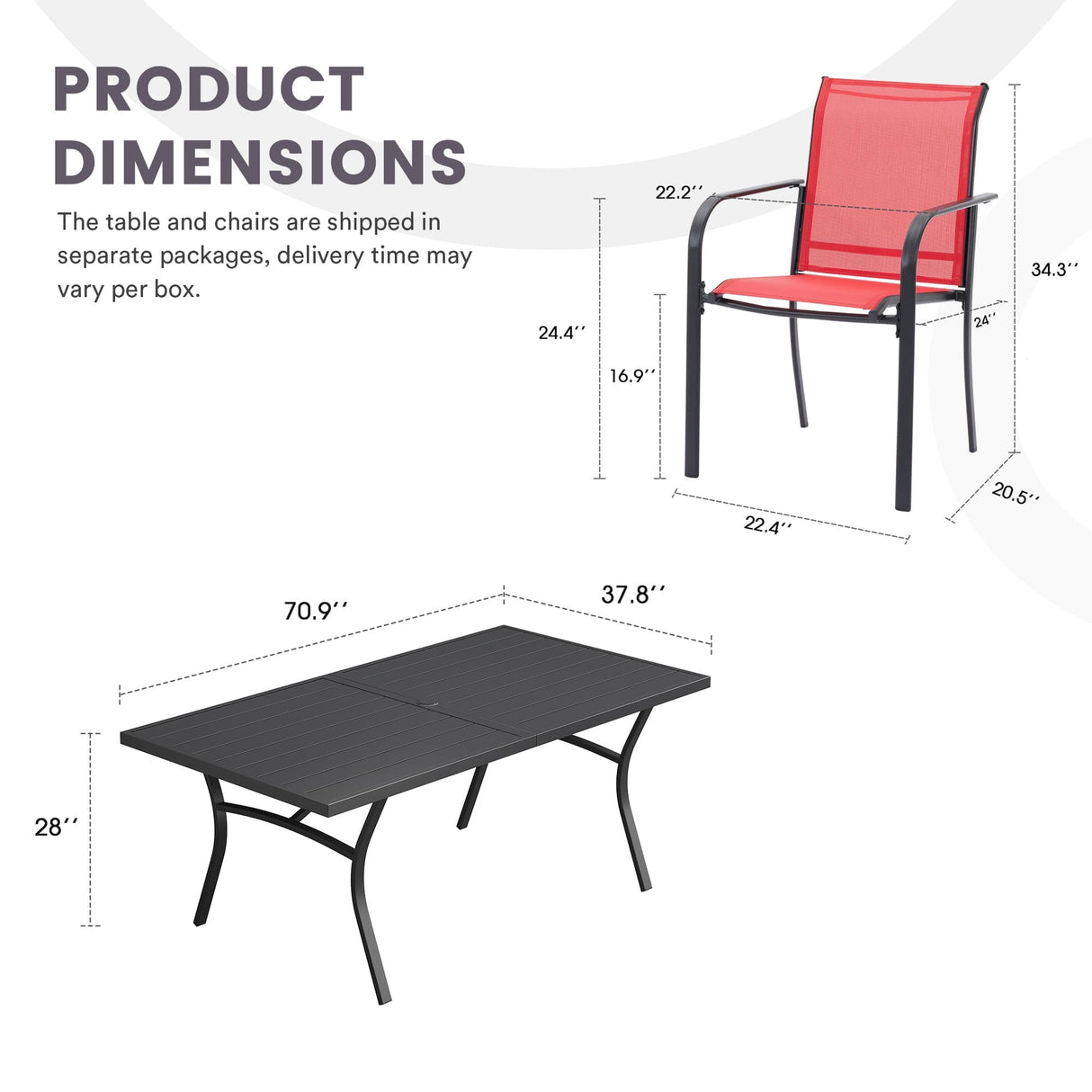 VICLLAX Patio 9 Pieces Outdoor Dining Set, 70.9" Rectangular Metal Dining Table and Stackable Sling Dining Chair with Armrest