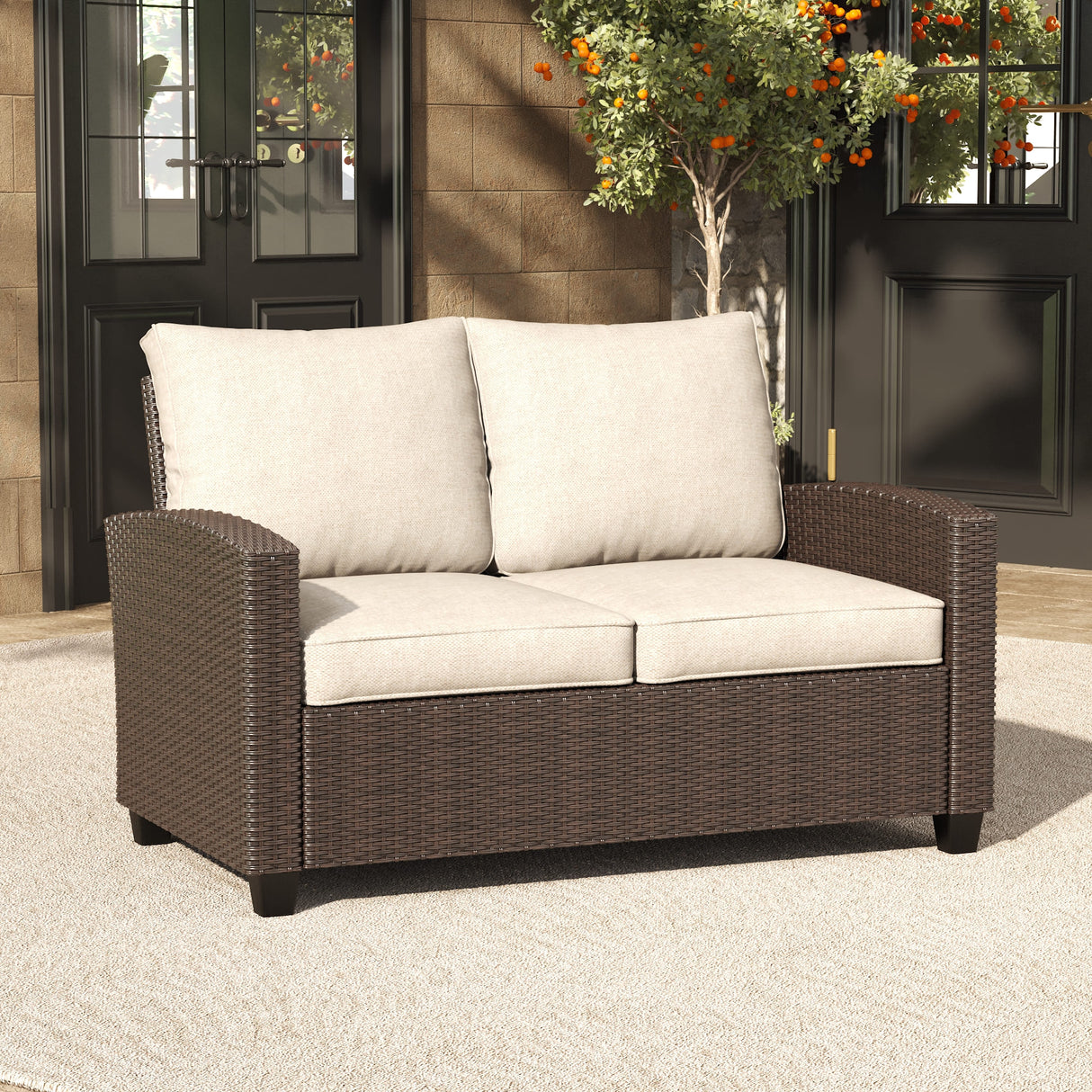 Vicllax Wicker Outdoor Conversation Sofa, Love Seat Glider, Chairs and Ottomans