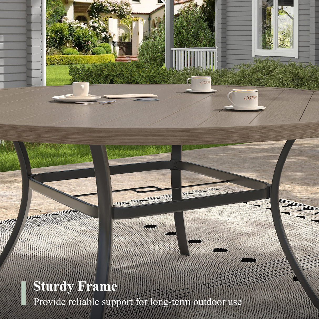 VICLLAX 11-Pcs Outdoor Dining Set, 63” Round Metal Table with Umbrella Hole & 10 Stackable Chairs