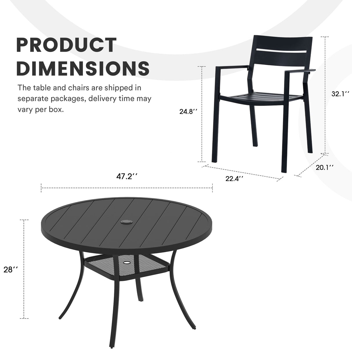 Vicllax 5/7/9 Pieces Outdoor Dining Set with Round Metal Table and Armrest Chairs