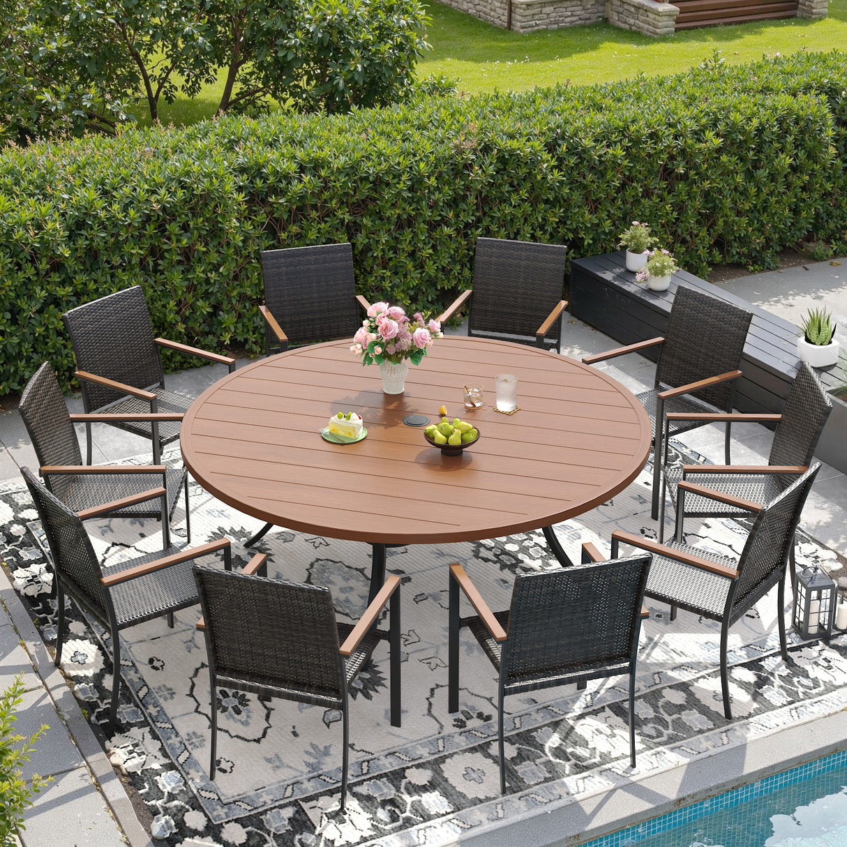 Vicllax Highlands Stackable Patio Dining Chair with Wood-Grain Accents, Set of 2
