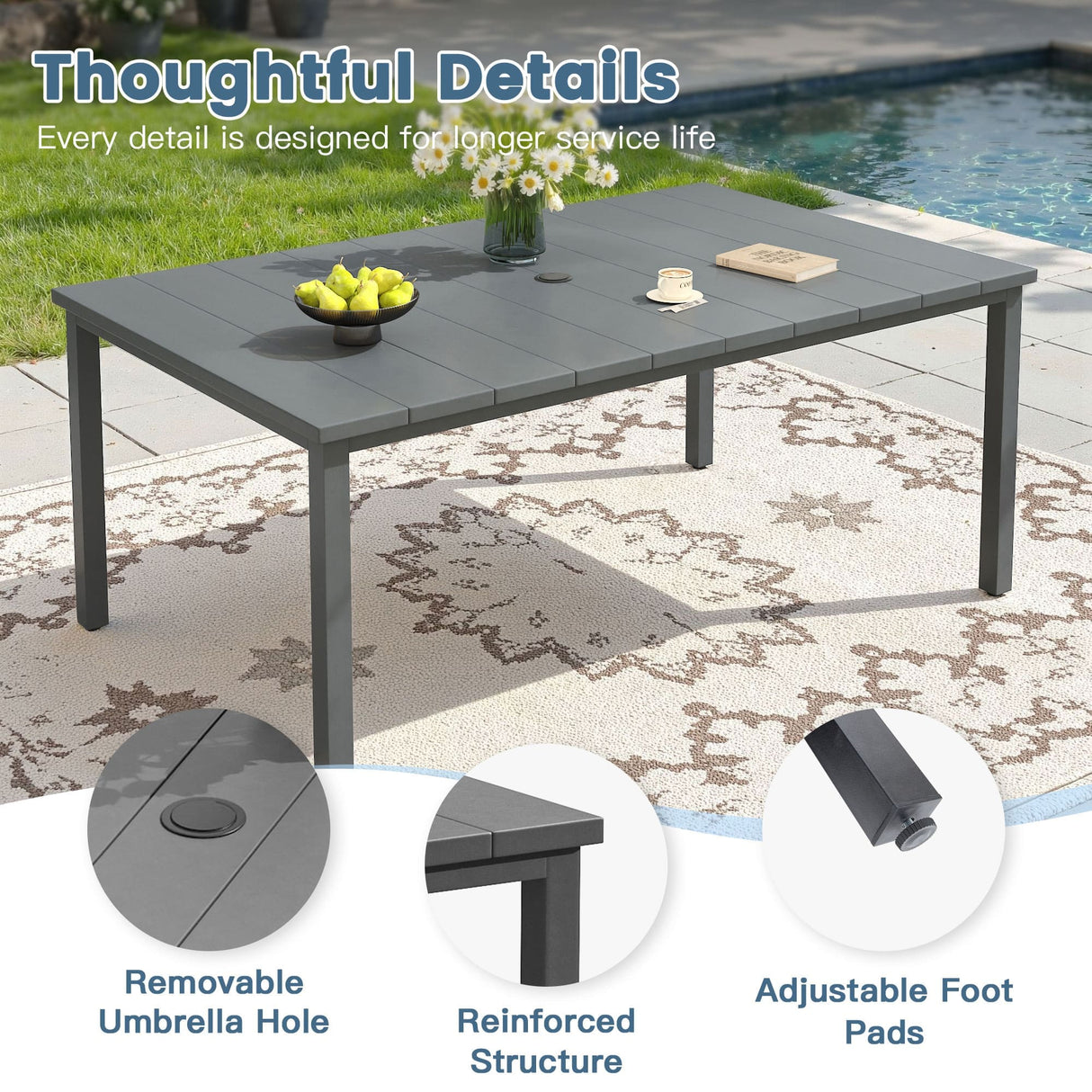 Vicllax 7 Pieces Outdoor Dining Set, Patio Rectangular Metal Table and Skyline Stackable Chair