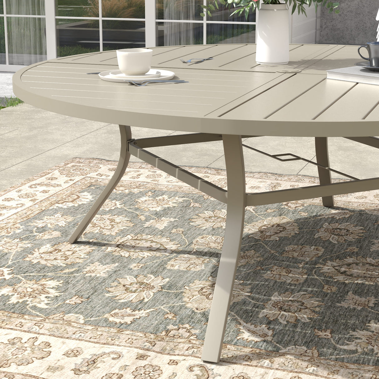 Vicllax 59.8" Patio Round Dining Table Set of 8, Metal Dining Table and Swivel Dining Chairs