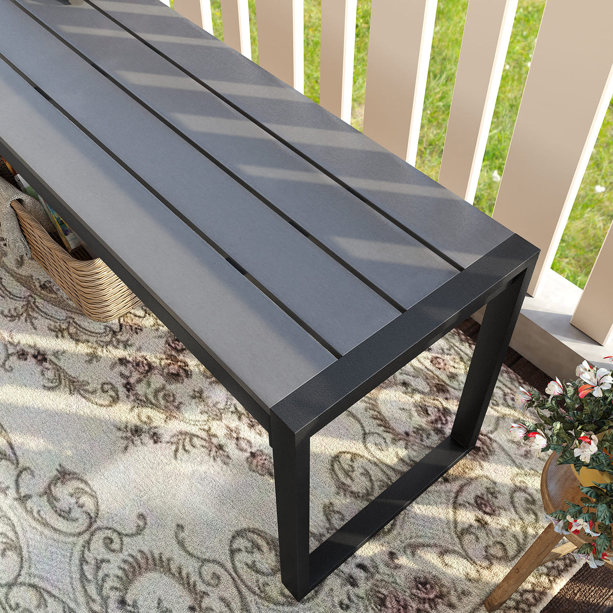 Vicllax 3-Piece Rectangular Metal Outdoor Dining Table and Bench Set