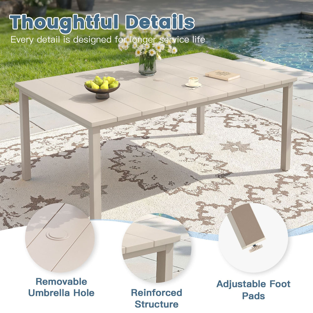 Vicllax 7 pcs Outdoor Dining Set, Rectangular Metal Table and 6 Textilene Swivel Dining Chairs