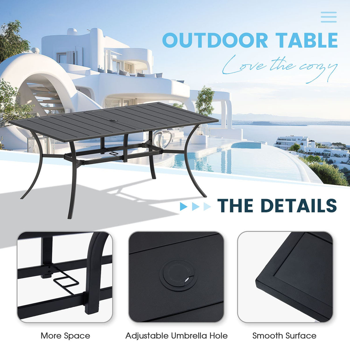 Vicllax 7 Pieces Outdoor Dining Set with Metal Rectangular Table and Swivel Chair