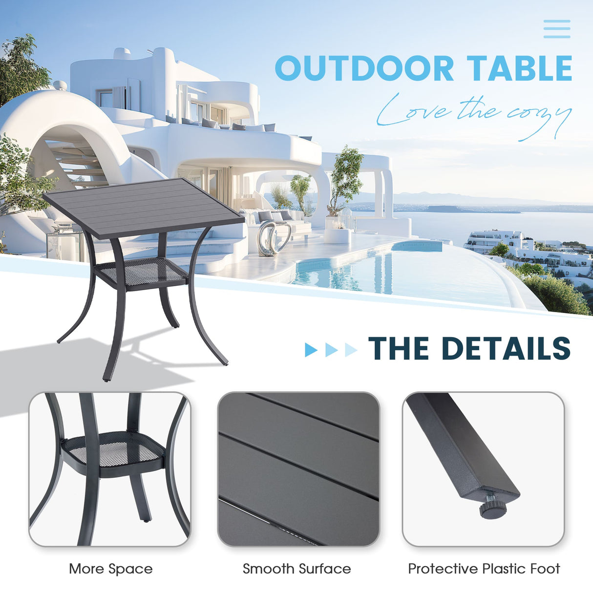 Vicllax 3-Piece Patio Bistro Set, Horizon Chairs and 27.6" Metal Square Table