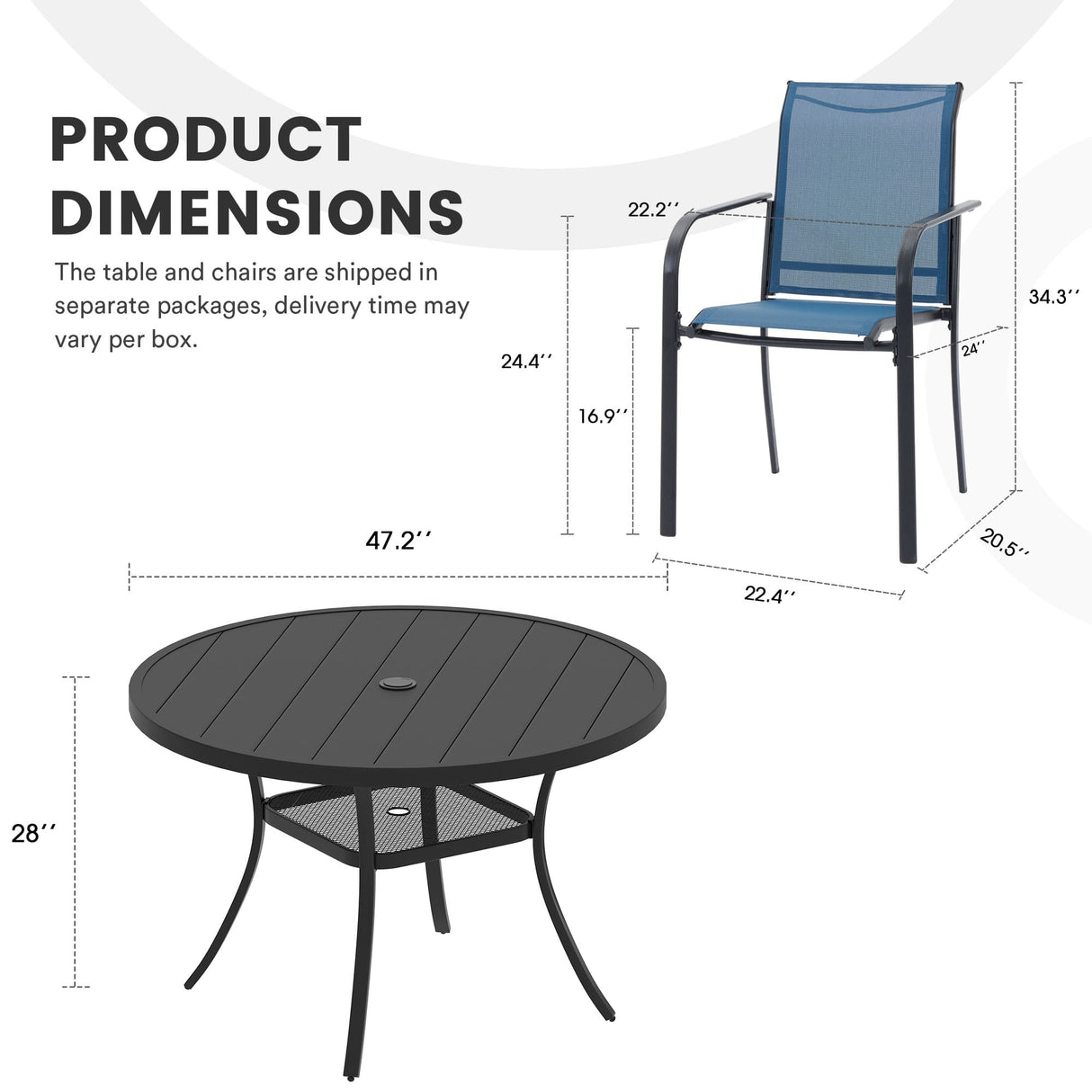 Vicllax 5/7 Pcs Outdoor Dining Set with Round Metal Table and Stackable Sling Chair