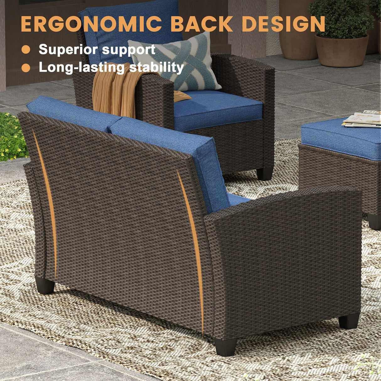 Vicllax Patio Sofa Set, Wicker Outdoor Conversation Set with Cushioned Sofa Chairs and Ottomans