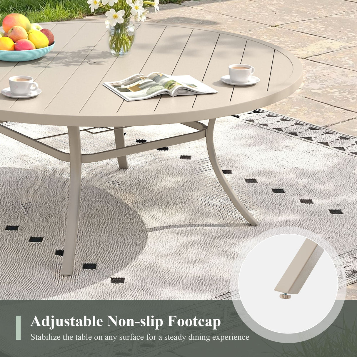 VICLLAX 11-Pcs Outdoor Dining Set, 63” Round Metal Table with Umbrella Hole & 10 Stackable Chairs