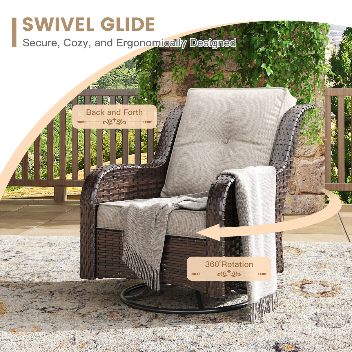 Vicllax Patio Wicker Oasis Lounge Set, 9 Seater with Fire table