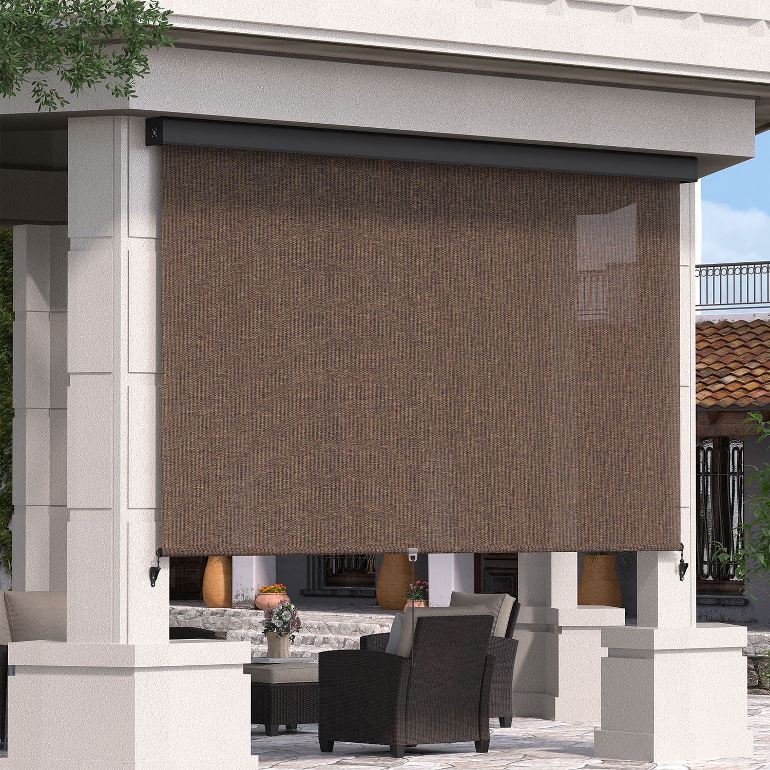 Vicllax Outdoor Retractable Spring Pull Roller Shade, Patio Exterior Cordless Blinds