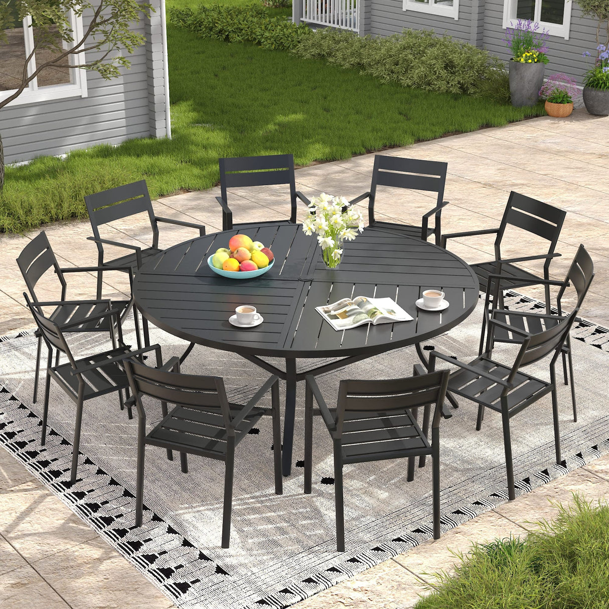 Vicllax Mesa redonda para patio de 42" con estante de almacenamiento y orificio para sombrilla ajustable