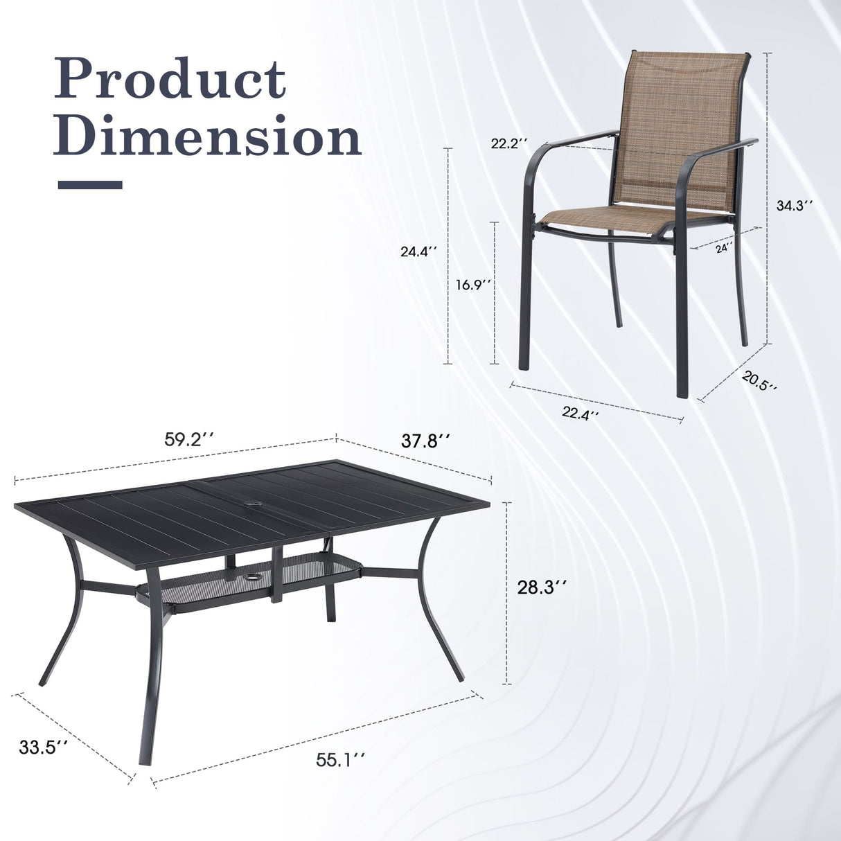 Vicllax 7 Pieces Outdoor Dining Set with Curved Dining Table and Stackable Sling Chair