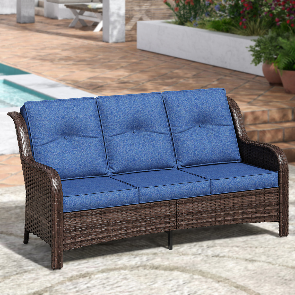 Vicllax Patio Wicker Oasis Lounge Sofa, 3-Seater Sofa