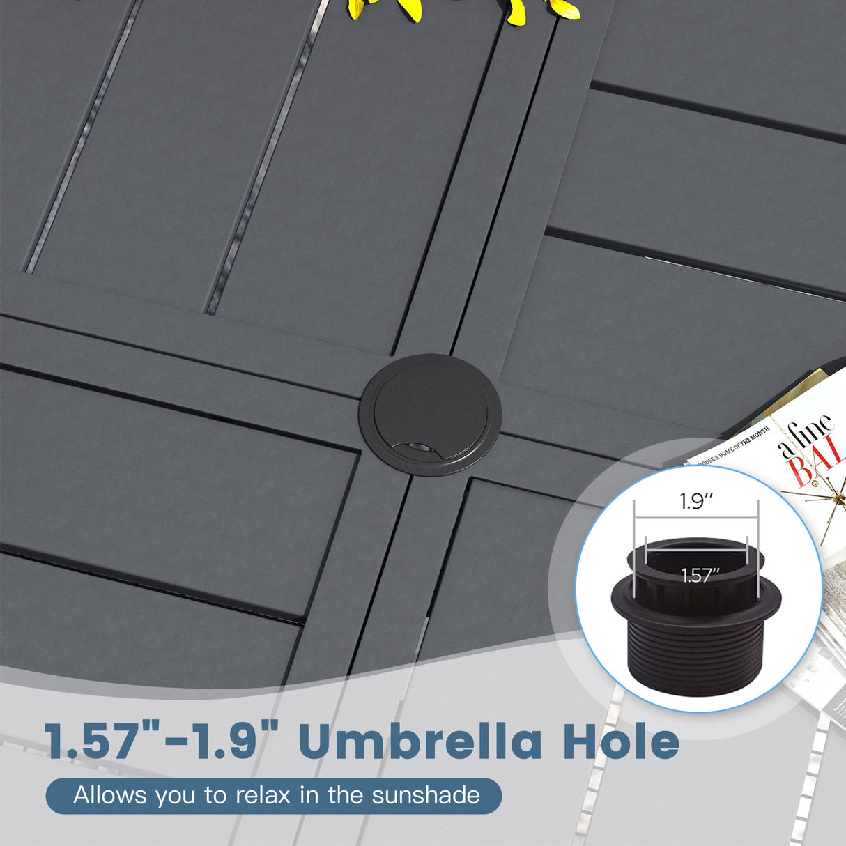 Vicllax Mesa redonda para patio de 42" con estante de almacenamiento y orificio para sombrilla ajustable