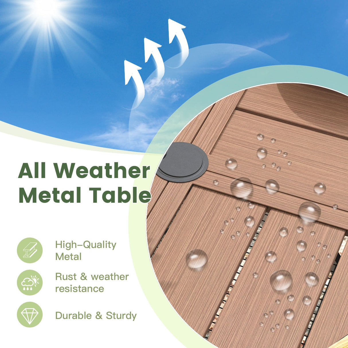 VICLLAX 7-pcs Outdoor Dining Set, 50” Round Metal Table with Umbrella Hole & 6 Swivel Textilene Chairs