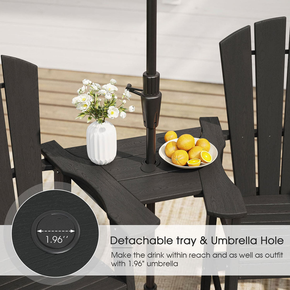 Vicllax Outdoor HDPE Adirondack Bar Chair, Patio Bar Stools with Umbrella Hole