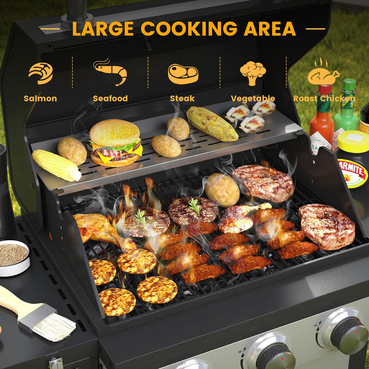 Vicllax BBQ Propane Gas Grill, Freestanding Grill Cart with Wheels