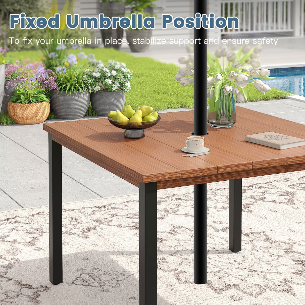 Vicllax 5 Pieces Outdoor Dining Set, Patio Rectangular Metal Table and Alora Stackable Chair