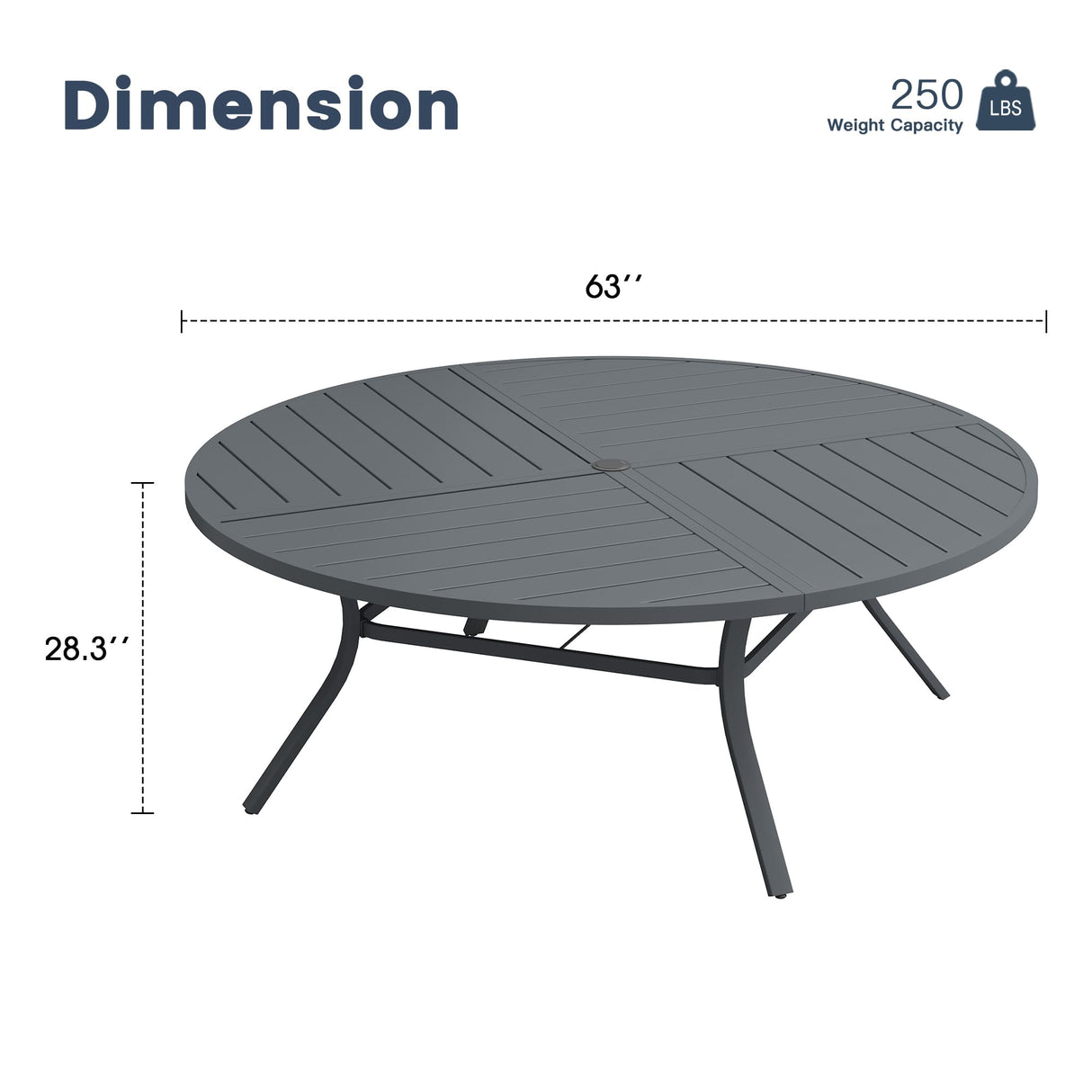 Vicllax Round Patio Dining Table for 10, 63" Outdoor Large Metal Table