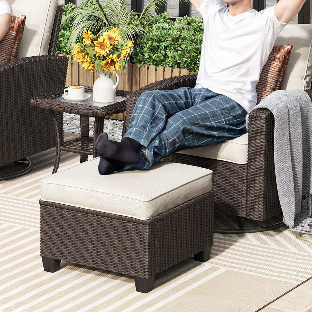 Vicllax Wicker Outdoor Conversation Sofa, Love Seat Glider, Chairs and Ottomans