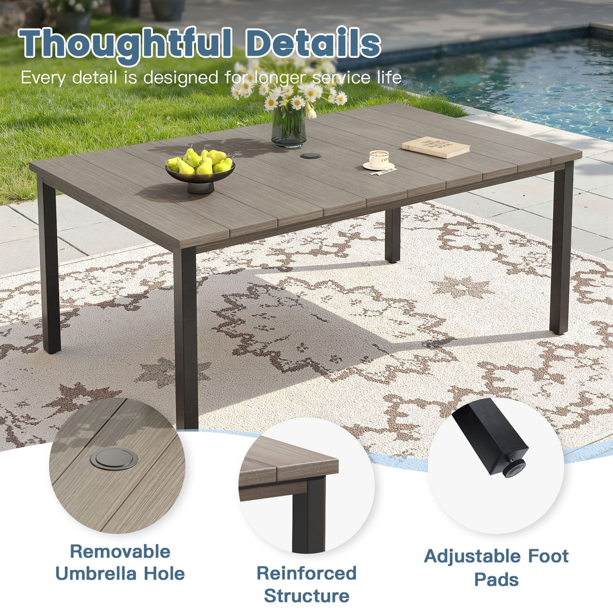 Vicllax 7 pcs Outdoor Dining Set, Rectangular Metal Table and 6 Textilene Swivel Dining Chairs