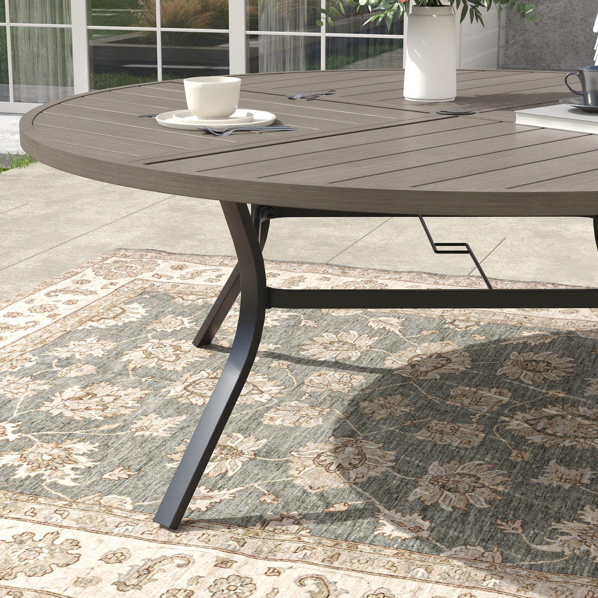 Vicllax 59.8" Patio Round Dining Table Set of 8, Metal Dining Table and Swivel Dining Chairs