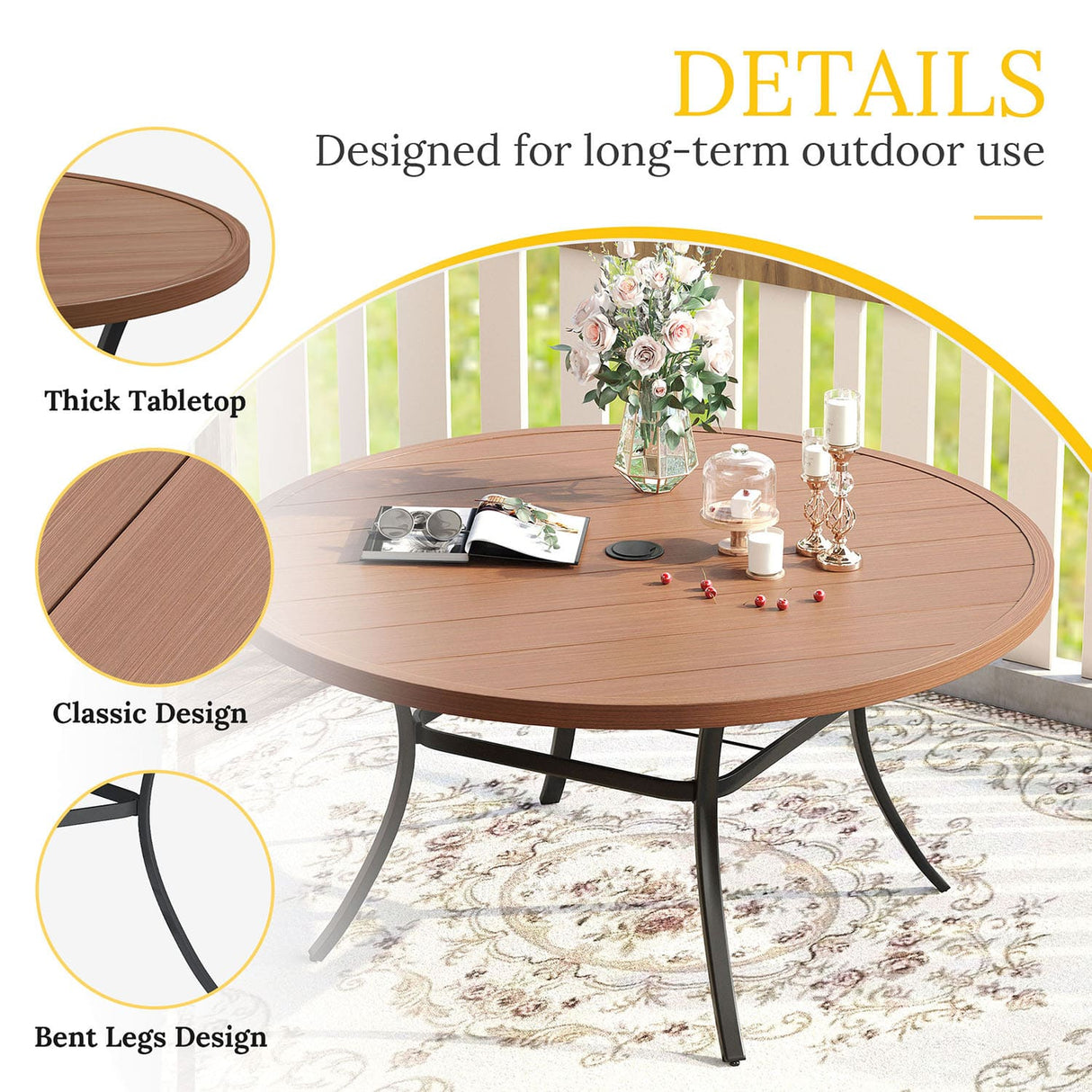 Vicllax Mesa de comedor redonda de metal para exterior de 54" para 6 y 8 personas