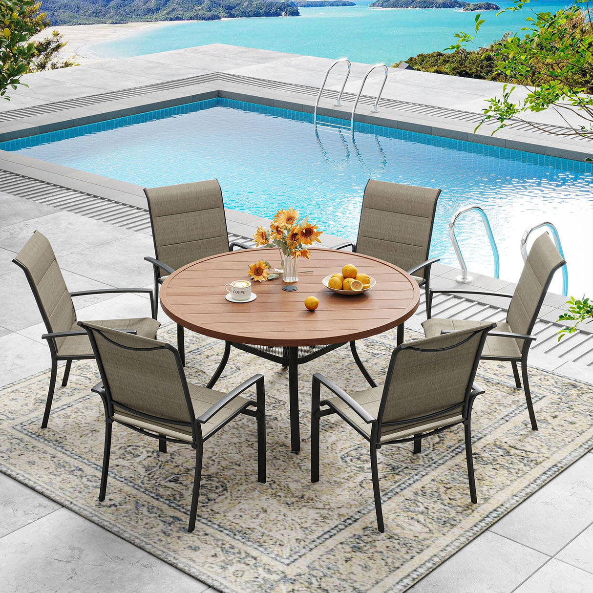 Vicllax 5/7/9 Pcs Outdoor Dining Set, Round Metal Table and Stackable Padded Chair