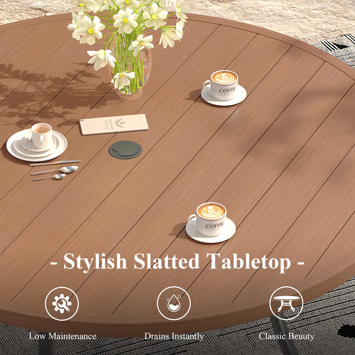 63" Round Metal Outdoor Dining Table for 10 People - Adjustable Umbrella Hole - 5 Colors