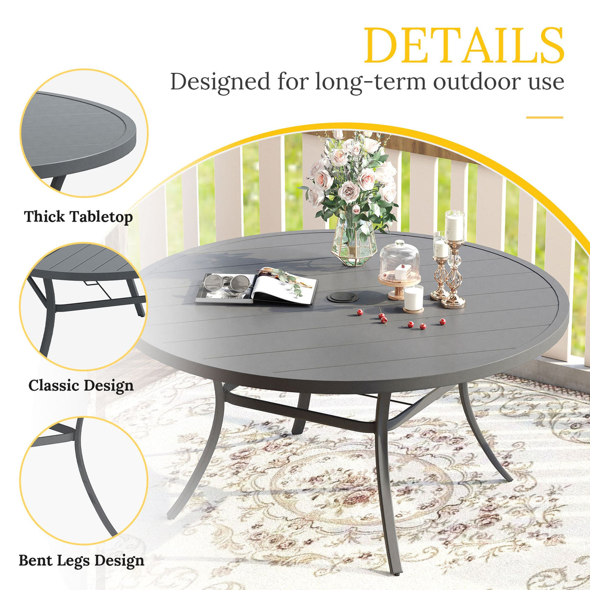 Vicllax 11 Pcs Outdoor Dining Set with 60“ Round Metal Table and Stackable Sling Chair