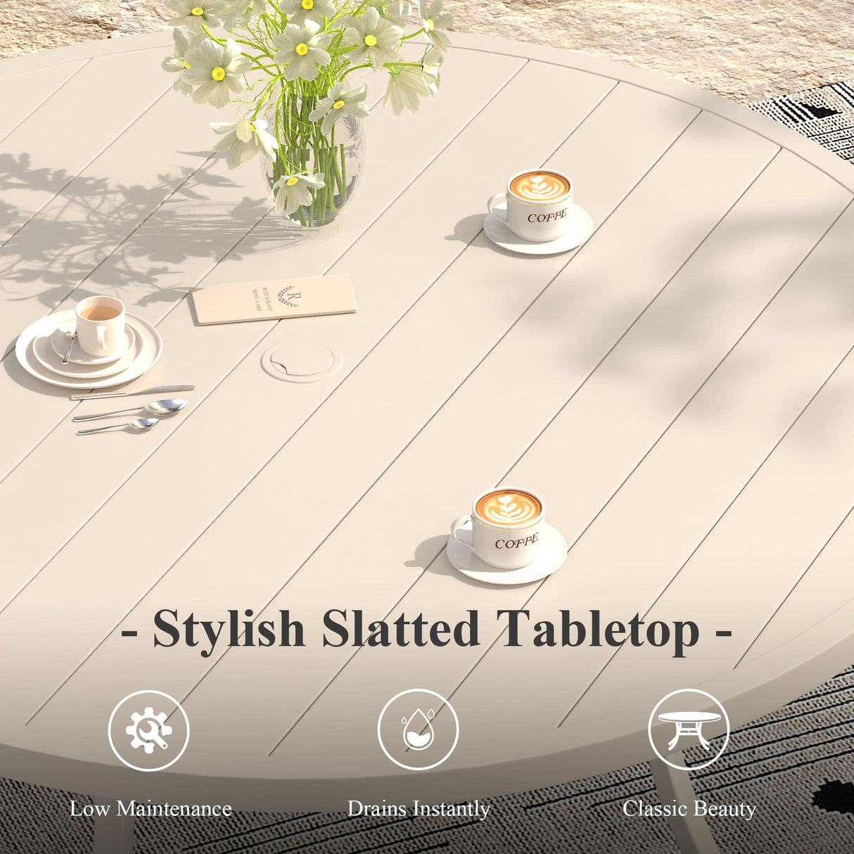 Vicllax 11 PCS Patio Dining Table Set, 60" Round Metal Table and Solana Stackable Chair