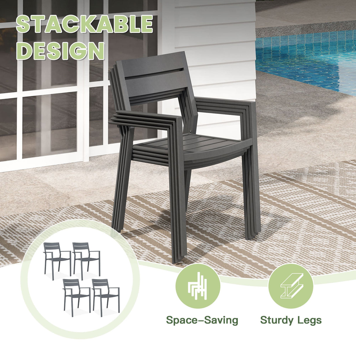 Vicllax 5 Pieces Outdoor Dining Set with 41" Round Metal Table and Armrest Chairs