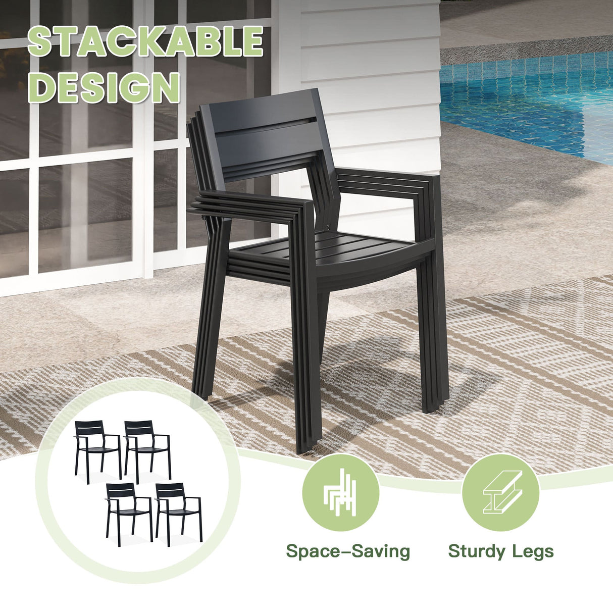 Vicllax 5 Pieces Outdoor Dining Set with 41" Round Metal Table and Armrest Chairs