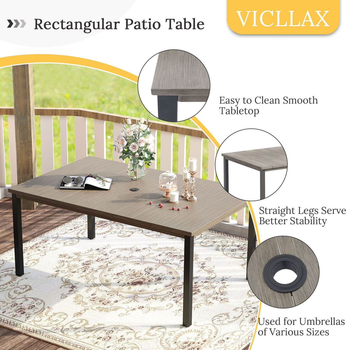 Vicllax 7 Pieces Outdoor Dining Set with Rectangular Dining Table and Padded Swivel Chairs
