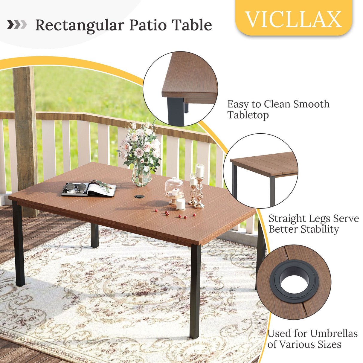 Vicllax 7 Pieces Outdoor Dining Set with Metal Rectangular Table and Stackable Sling Chair