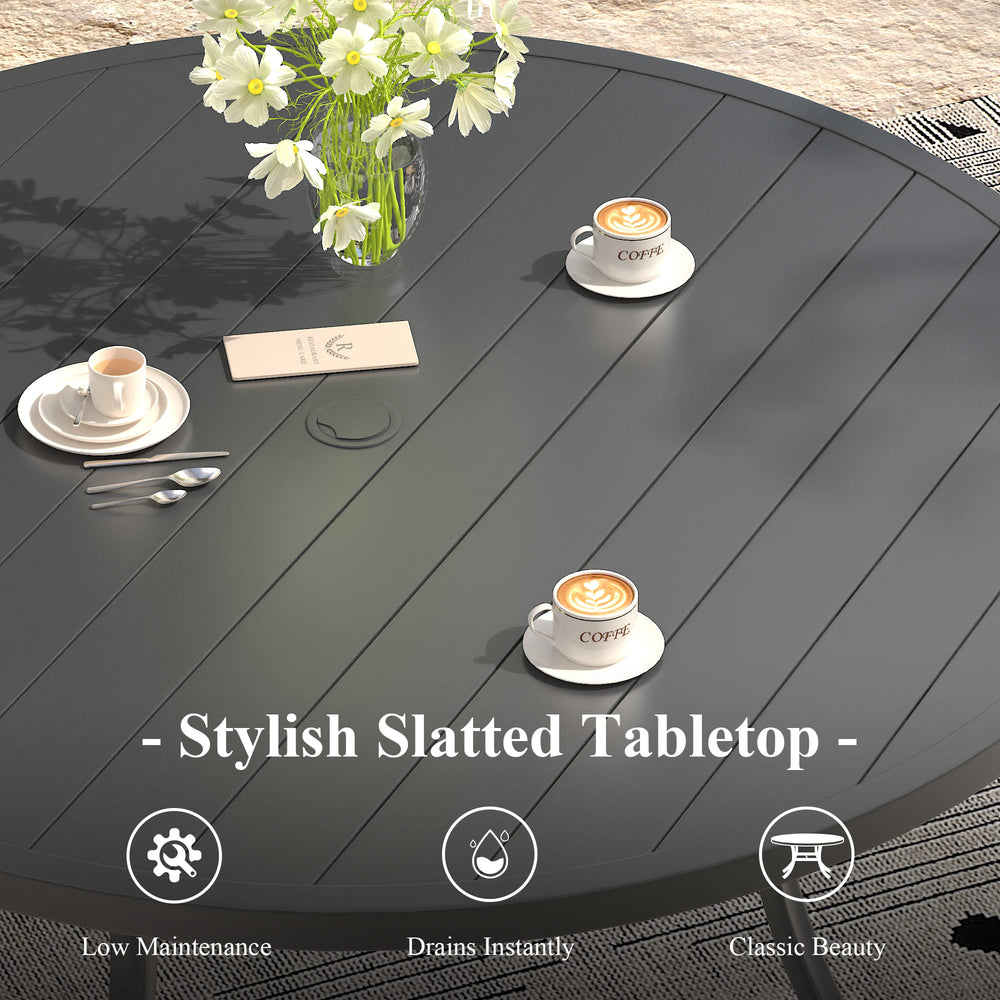 Vicllax 9 PCS Patio Dining Table Set, 60" / 63" Round Metal Table and Sienna Swivel Chairs