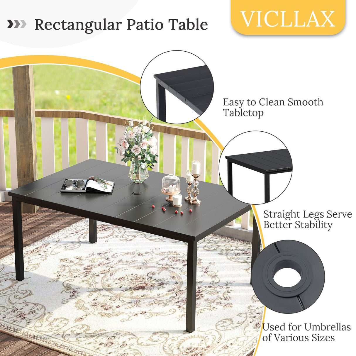 Vicllax 7 Pieces Outdoor Dining Set with Metal Rectangular Table and Stackable Sling Chair