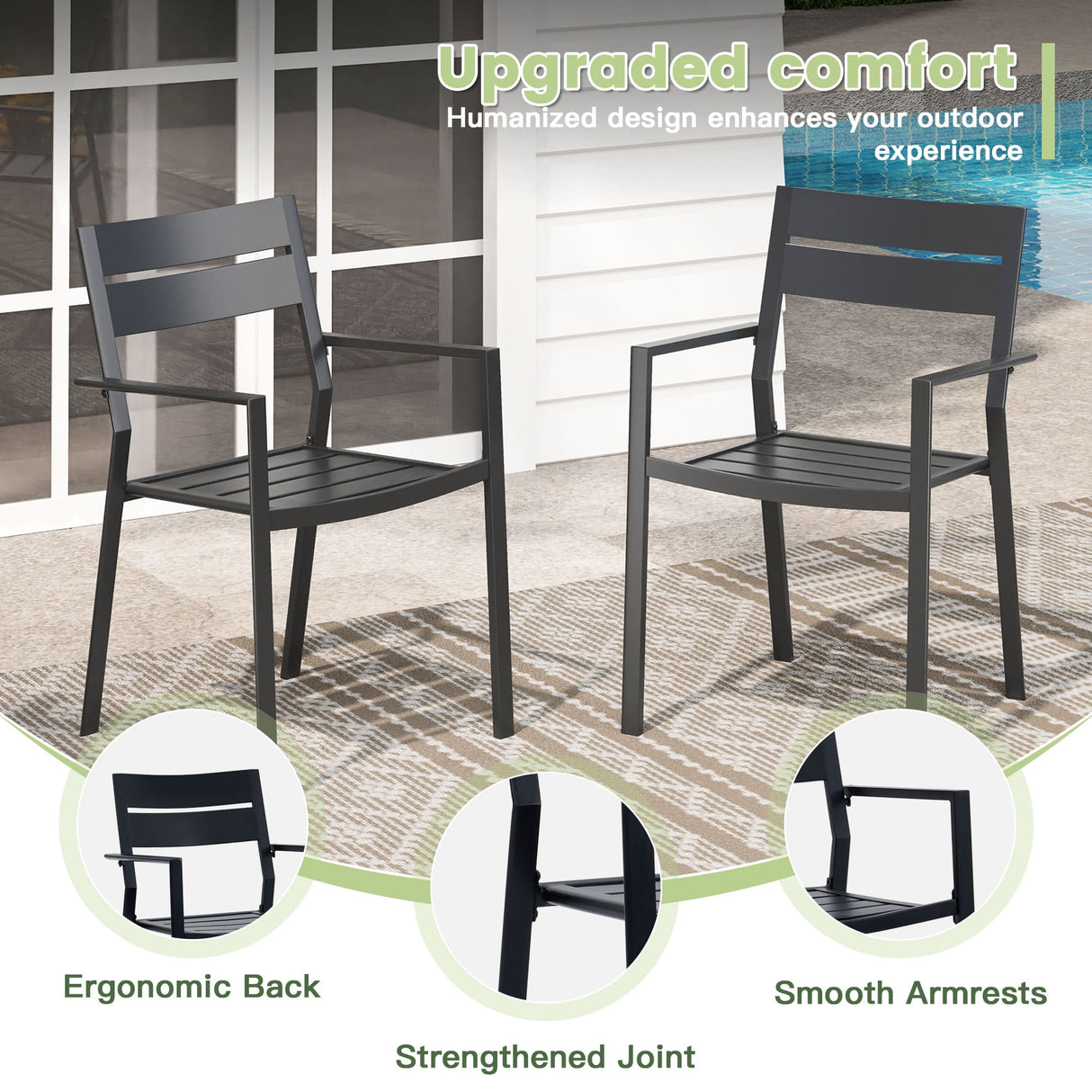 Vicllax 5 Pieces Outdoor Dining Set with 41" Round Metal Table and Armrest Chairs