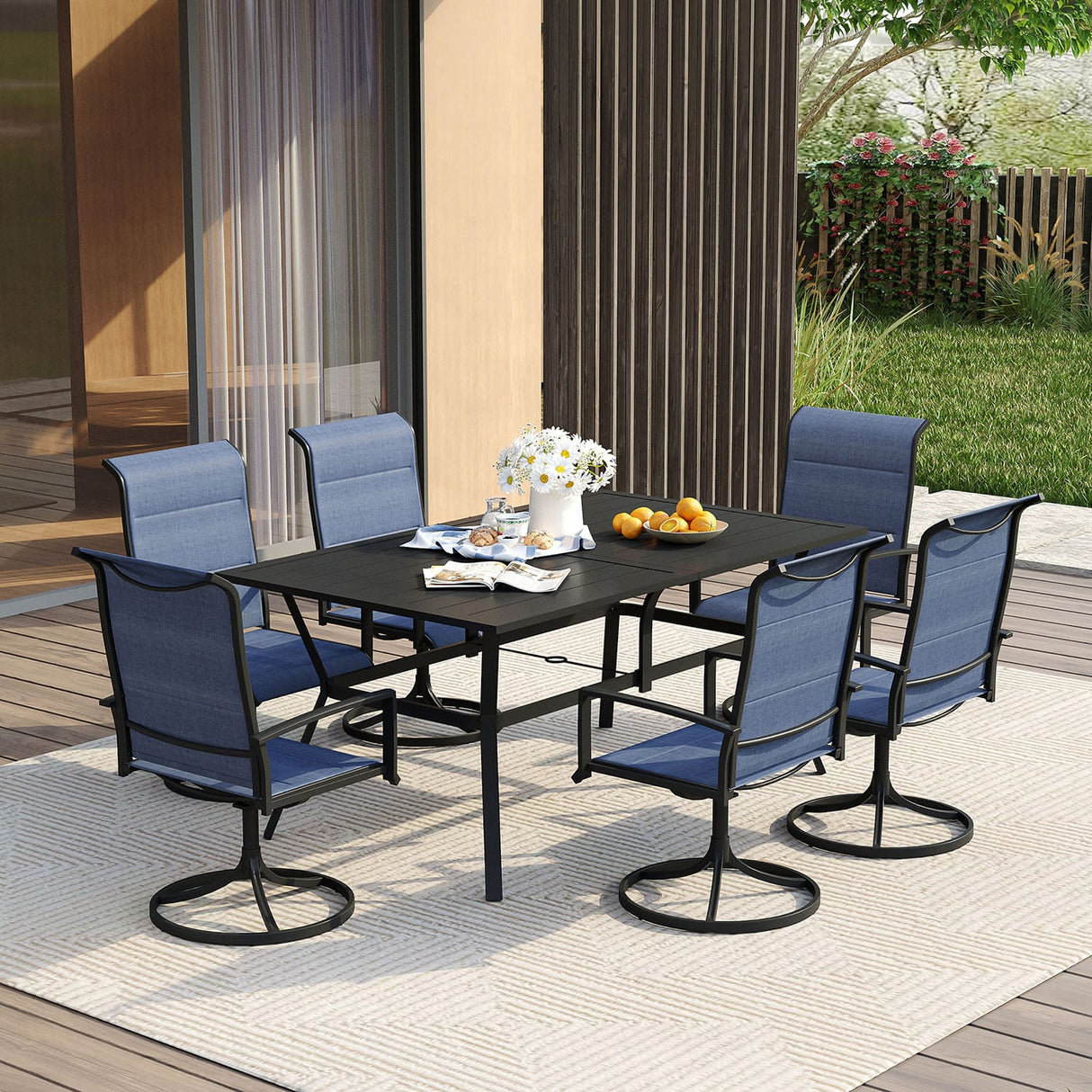 Vicllax 7 Pieces Outdoor Dining Set with Metal Rectangular Table and Swivel Chair
