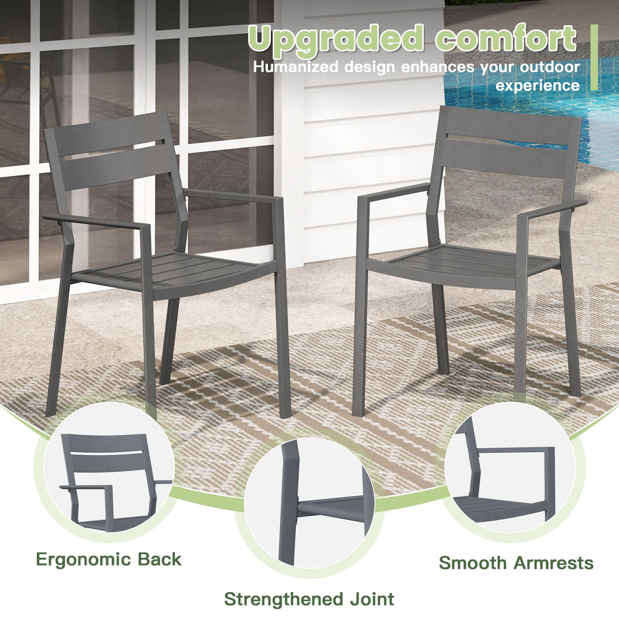 Vicllax 5 Pieces Outdoor Dining Set with 41" Round Metal Table and Armrest Chairs