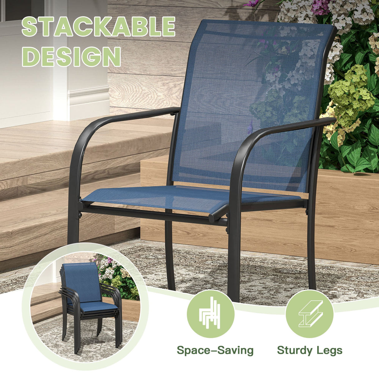 Black Table & Blue Chairs