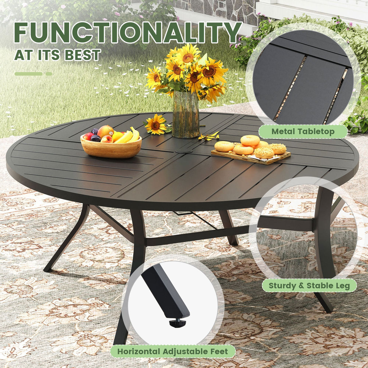 Vicllax Mesa redonda para patio de 42" con estante de almacenamiento y orificio para sombrilla ajustable