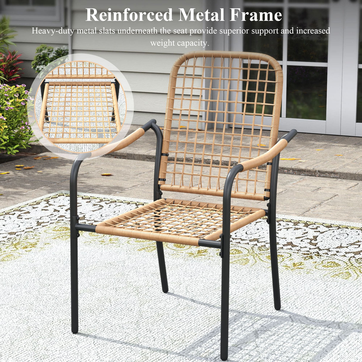 Vicllax 7 Pieces Outdoor Dining Set, 50" Round Table and Solana Stackable Chair