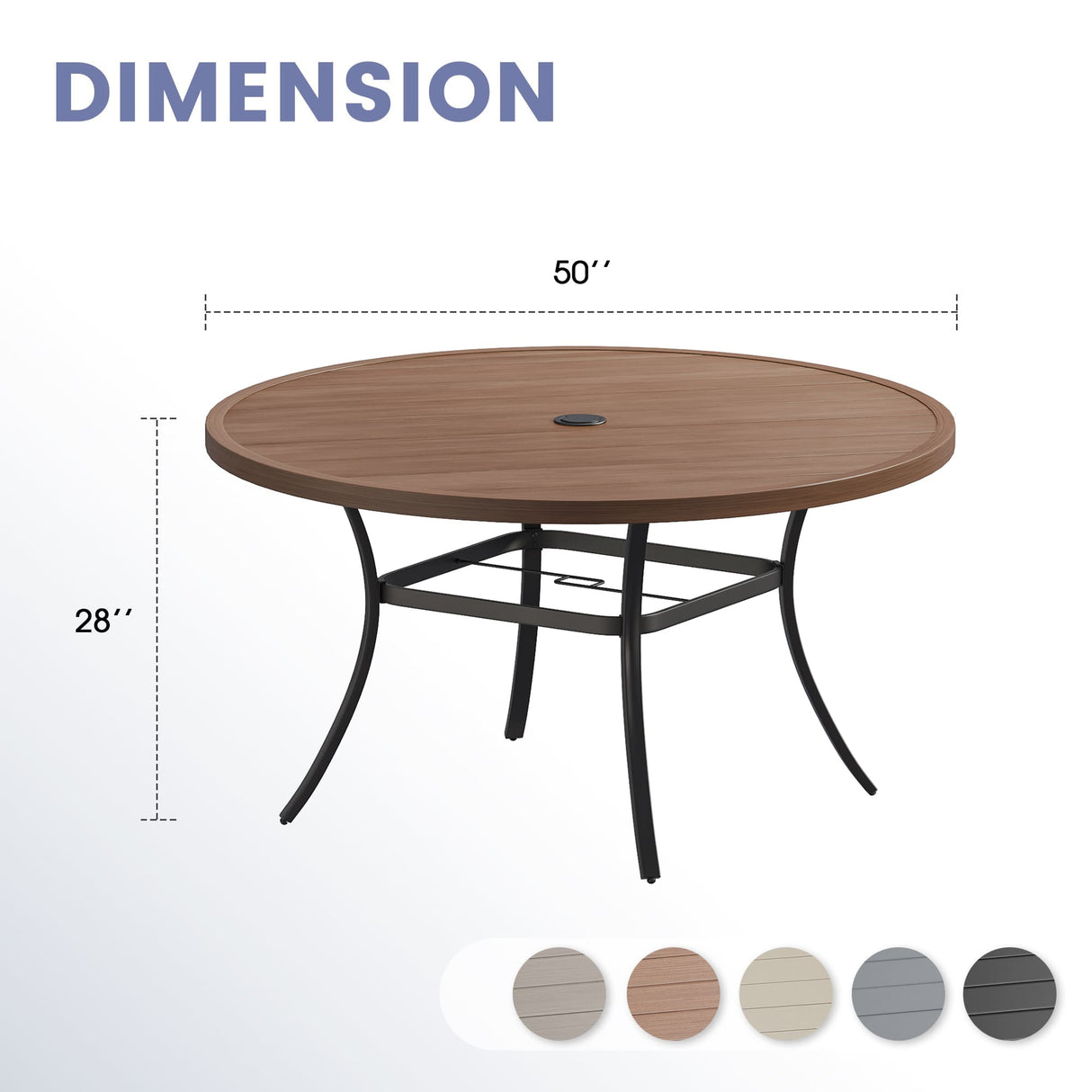 Vicllax 50” / 60" Outdoor Round Metal Dining Table with Umbrella Hole for 6,8