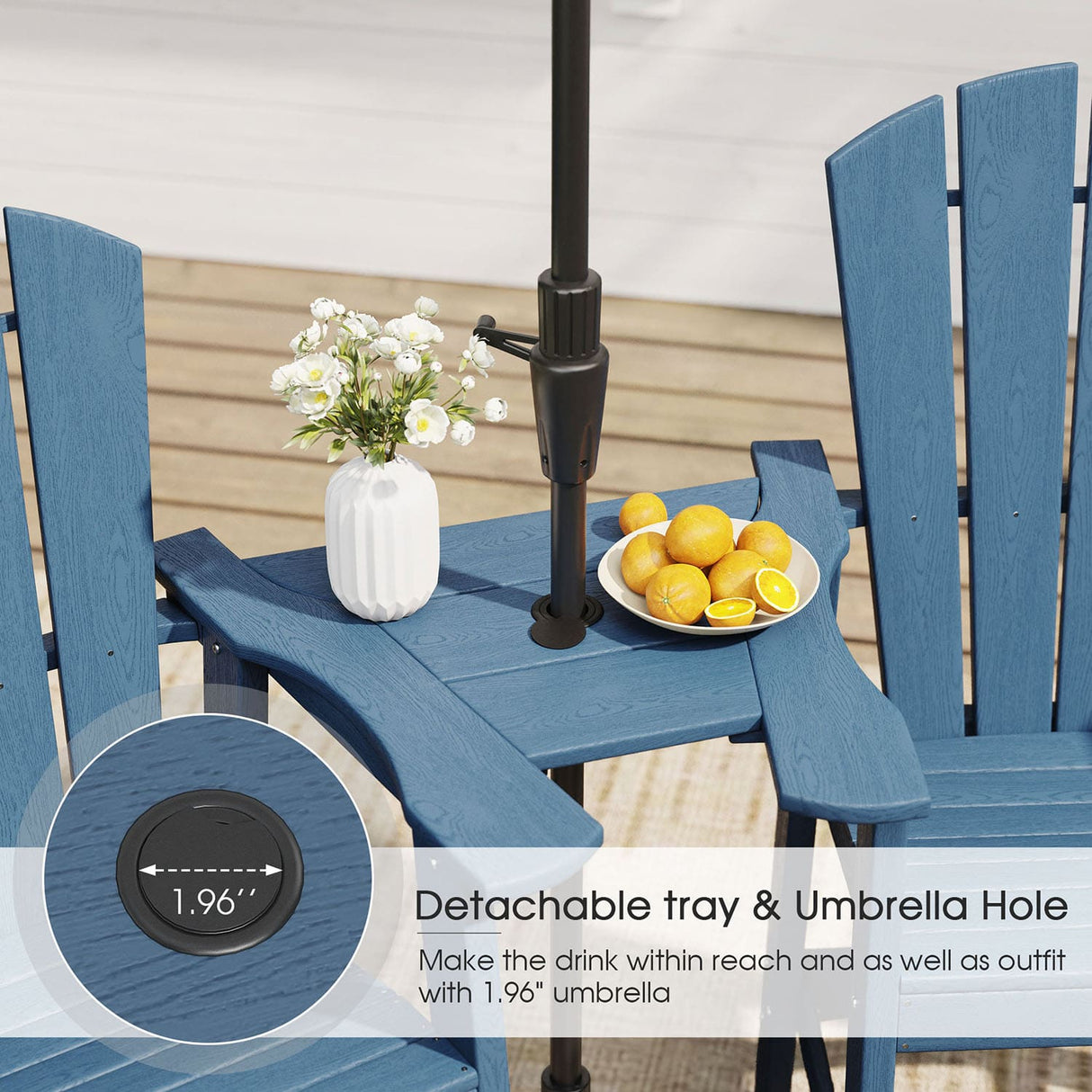 Vicllax Outdoor HDPE Adirondack Bar Chair, Patio Bar Stools with Umbrella Hole