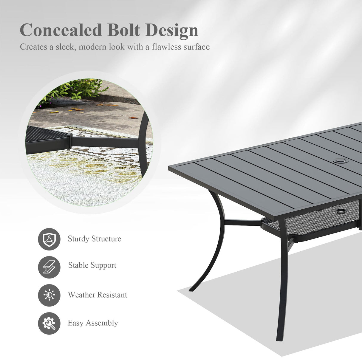 Vicllax Juego de comedor de exterior de 7 piezas con mesa rectangular de metal y sillas giratorias de textileno