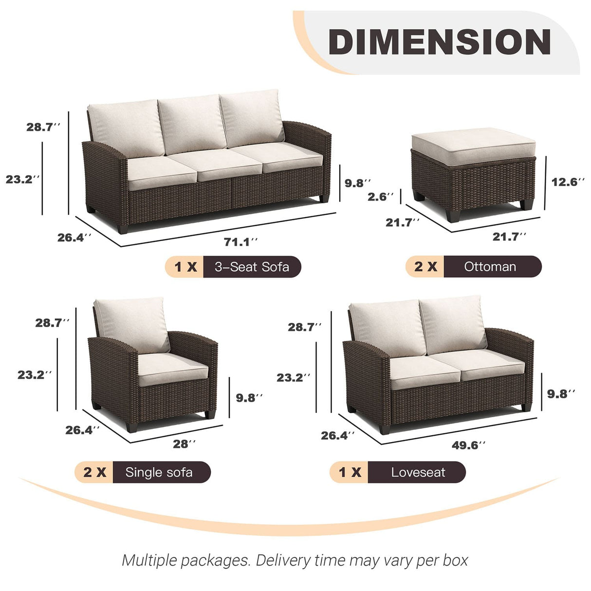 Vicllax Patio Furniture Set, Wicker Outdoor Conversation Set with Cushioned Sofa Chairs and Ottomans